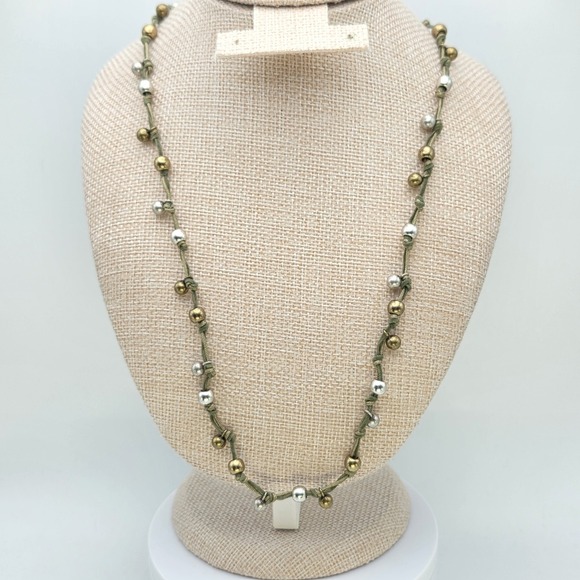 Chico's Jewelry - New!‎ CHICO'S Besar Long Necklace Brass Bead Green Cord Hand Tied 40" New W Tags